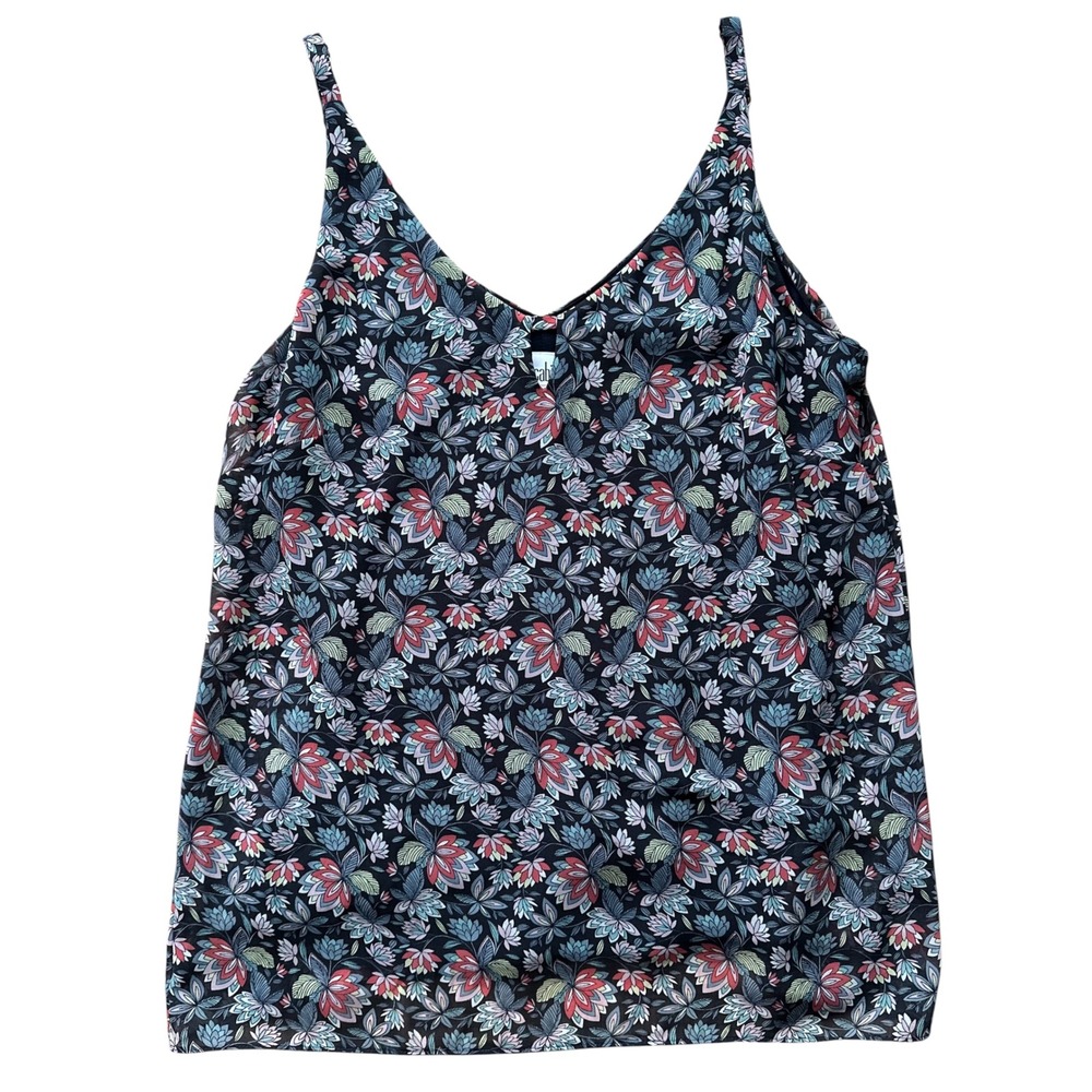 Cabi 5224‎ Floral Camisole Top Navy Blue Red V-Neck Lined Tank Womens Medium
